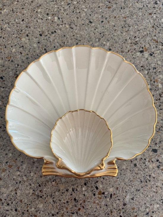 Lenox Other - Lenox Aegean Shell Chip & Dip Plate Bowl 24K Gold Cream Novelty Beach Coastal